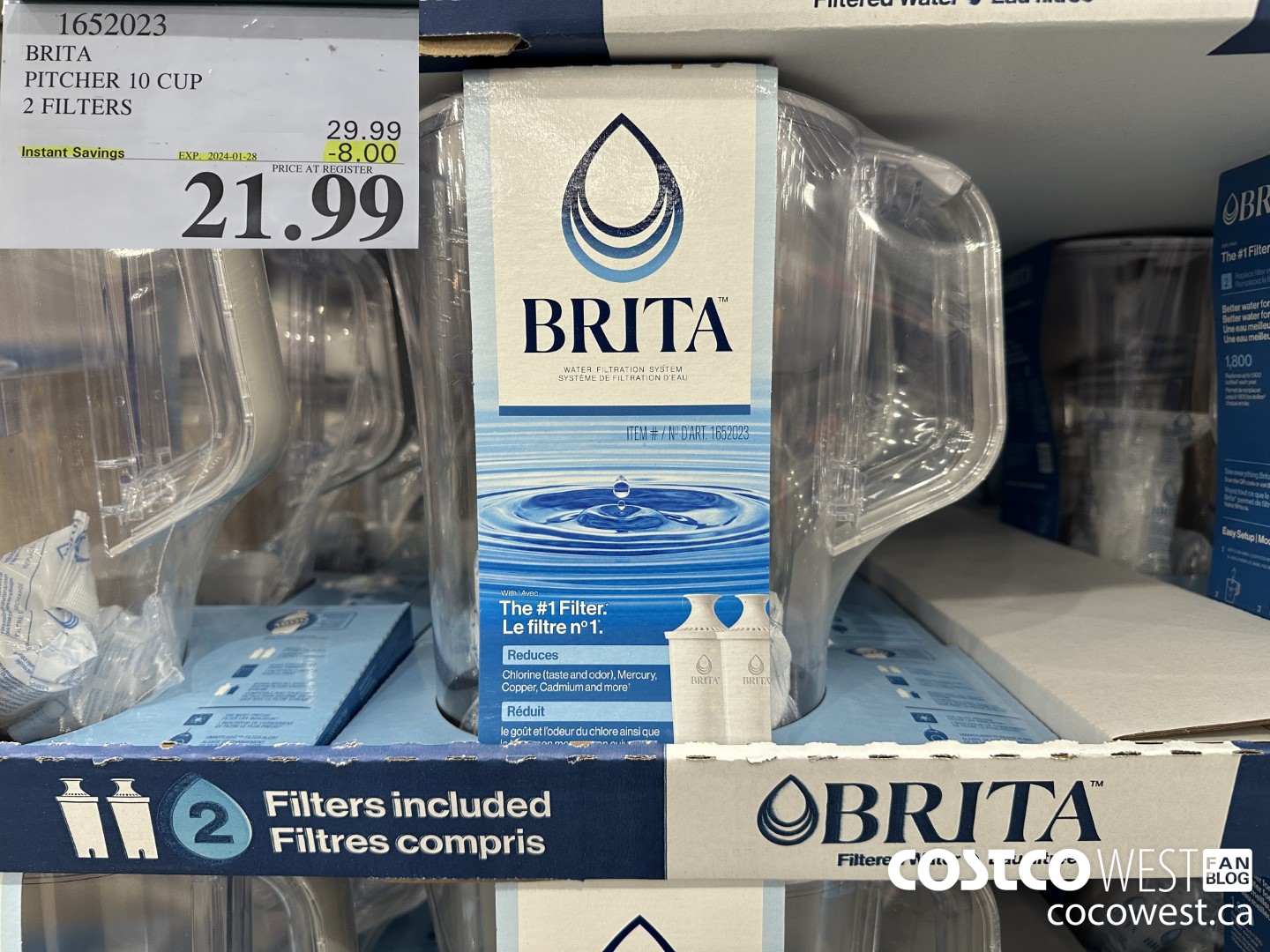 1652023 BRITA PITCHER 10 CUP 2 FILTERS ($8.00 INSTANT SAVINGS EXPIRES ON 2024-01-28) $21.99