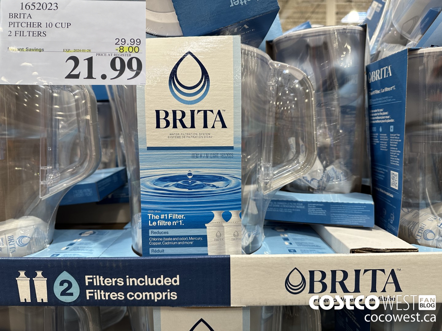 1652023 BRITA PITCHER 10 CUP 2 FILTERS ($8.00 INSTANT SAVINGS EXPIRES ON 2024-01-28) $21.99