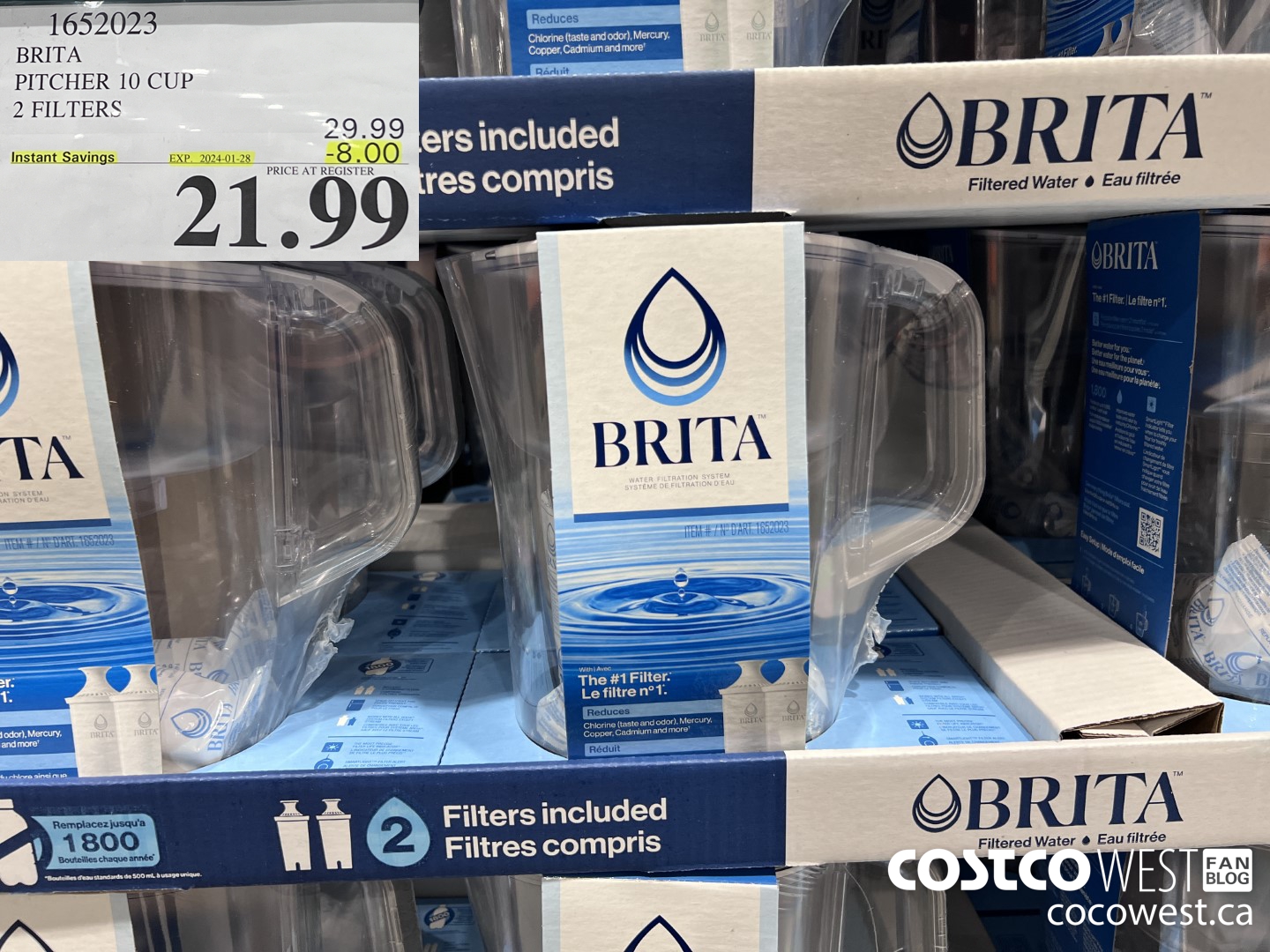 1652023 BRITA PITCHER 10 CUP 2 FILTERS ($8.00 INSTANT SAVINGS EXPIRES ON 2024-01-28) $21.99