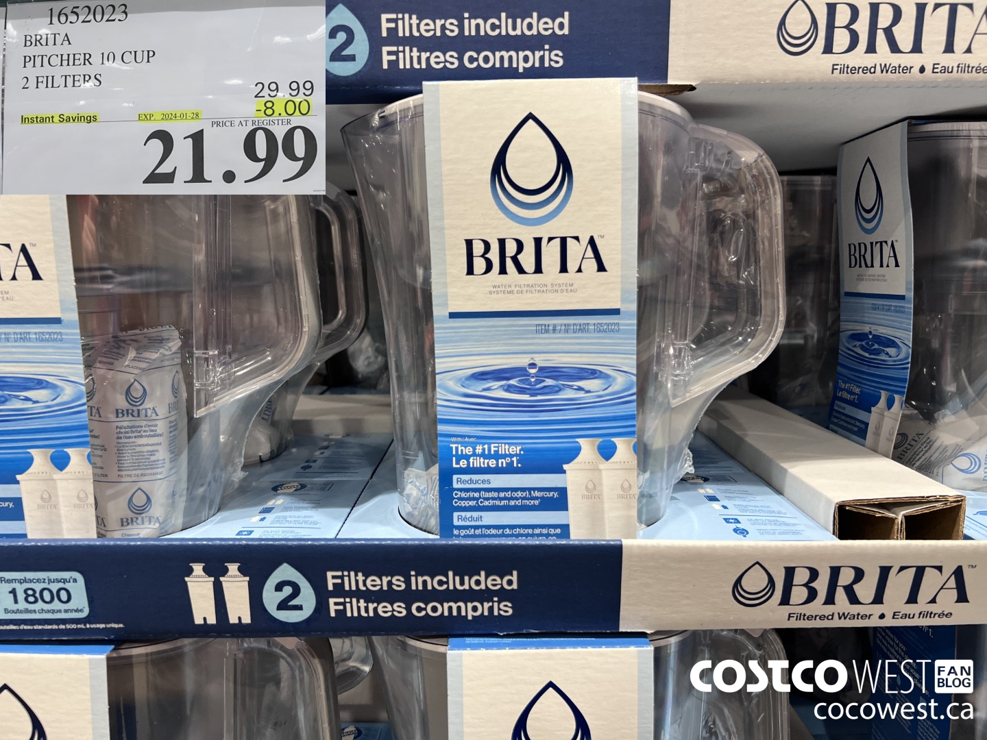 1652023 BRITA PITCHER 10 CUP 2 FILTERS ($8.00 INSTANT SAVINGS EXPIRES ON 2024-01-28) $21.99
