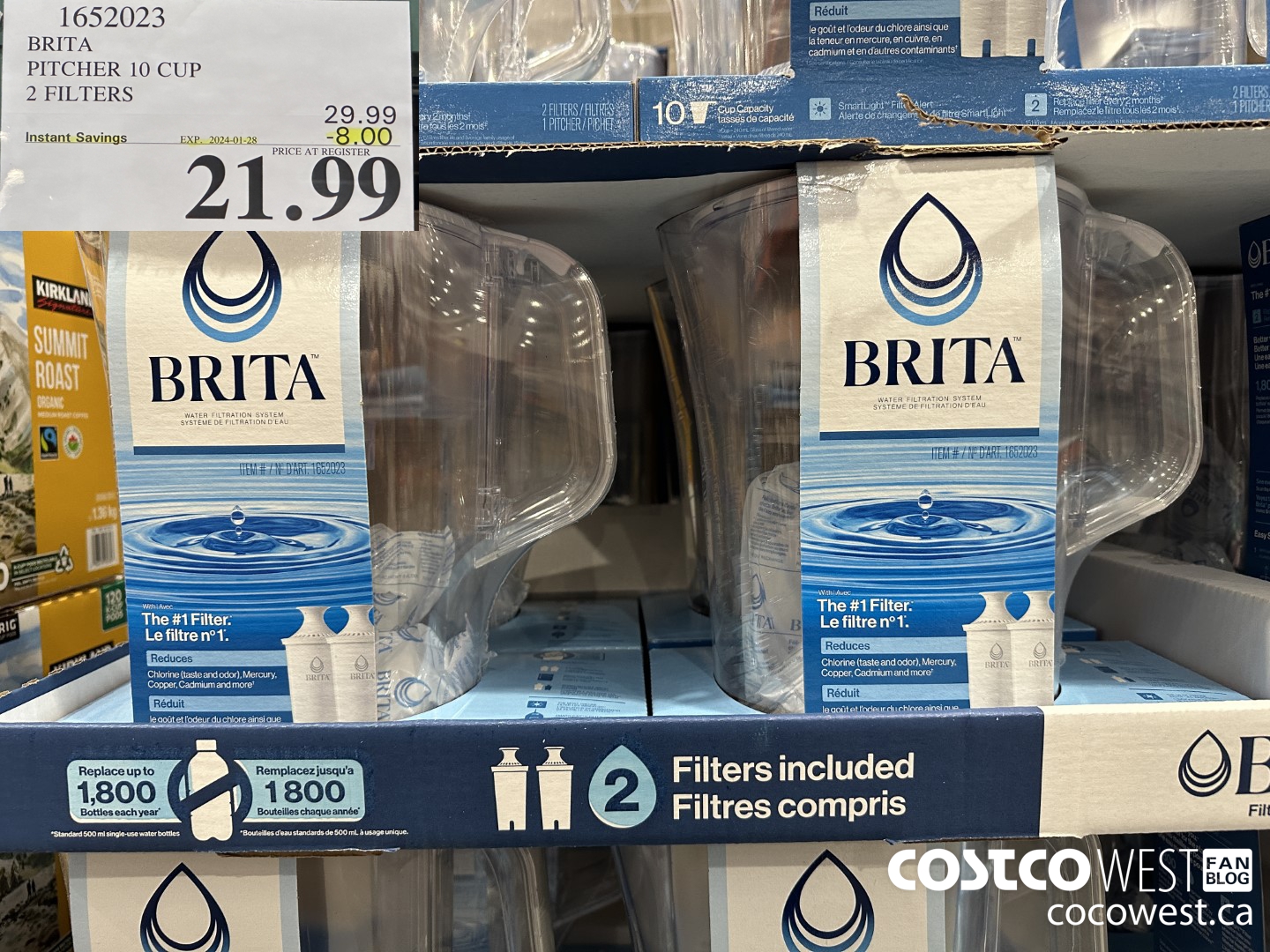 1652023 BRITA PITCHER 10 CUP 2 FILTERS ($8.00 INSTANT SAVINGS EXPIRES ON 2024-01-28) $21.99