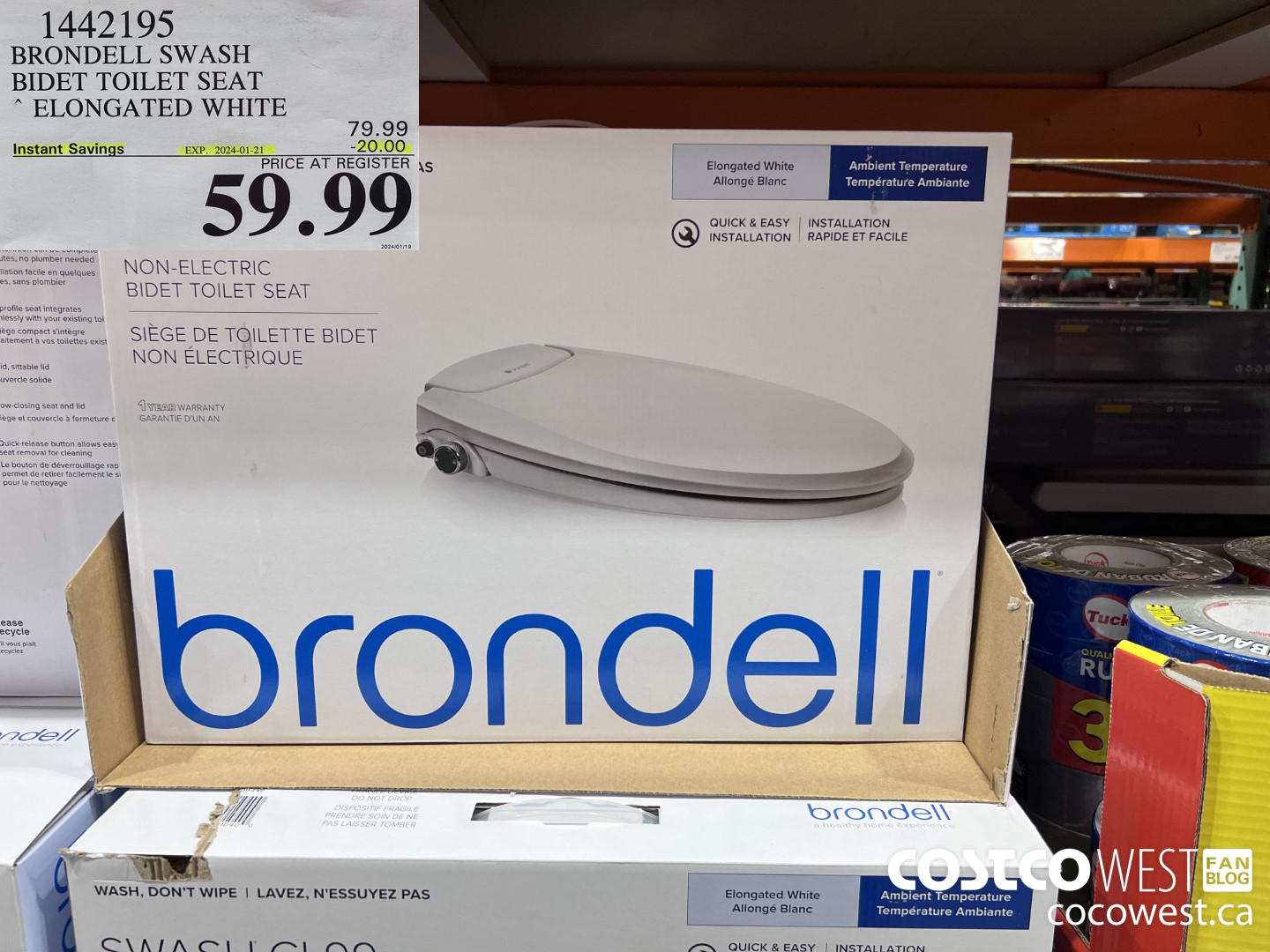 1442195 BRONDELL SWASH BIDET TOILET SEAT ELONGATED WHITE ($20.00 INSTANT SAVINGS EXPIRES ON 2024-01-21) $59.99