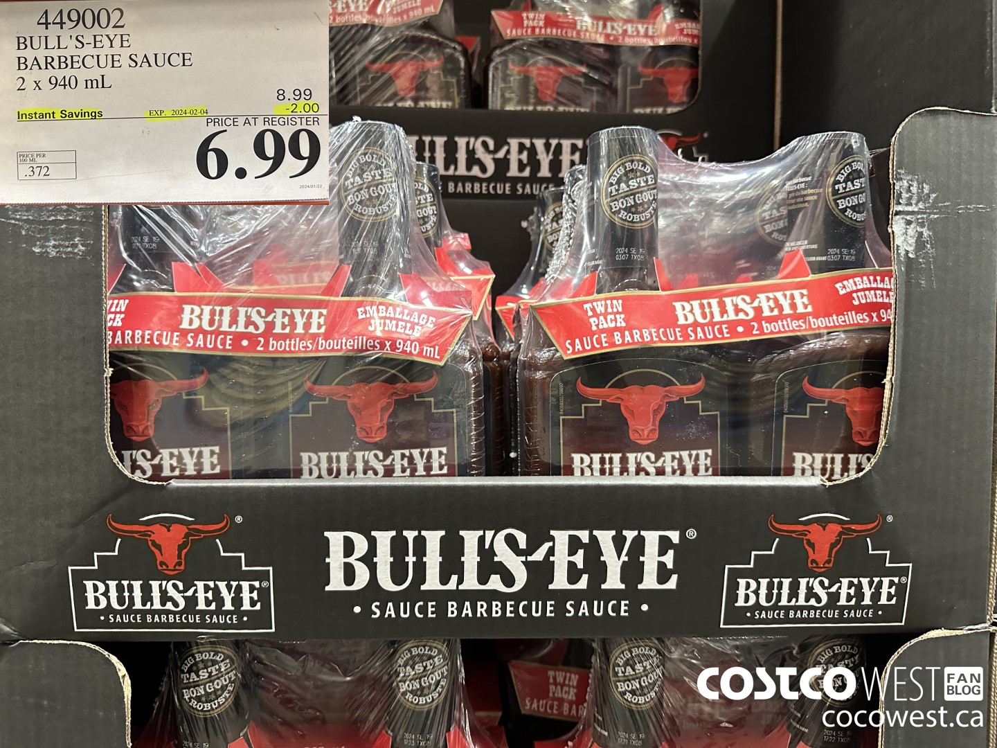 449002 BULLSEYE ORIGINAL BARBECUE SAUCE 2 X 940ML ($2.00 INSTANT SAVINGS EXPIRES ON 2024-02-04) $6.99