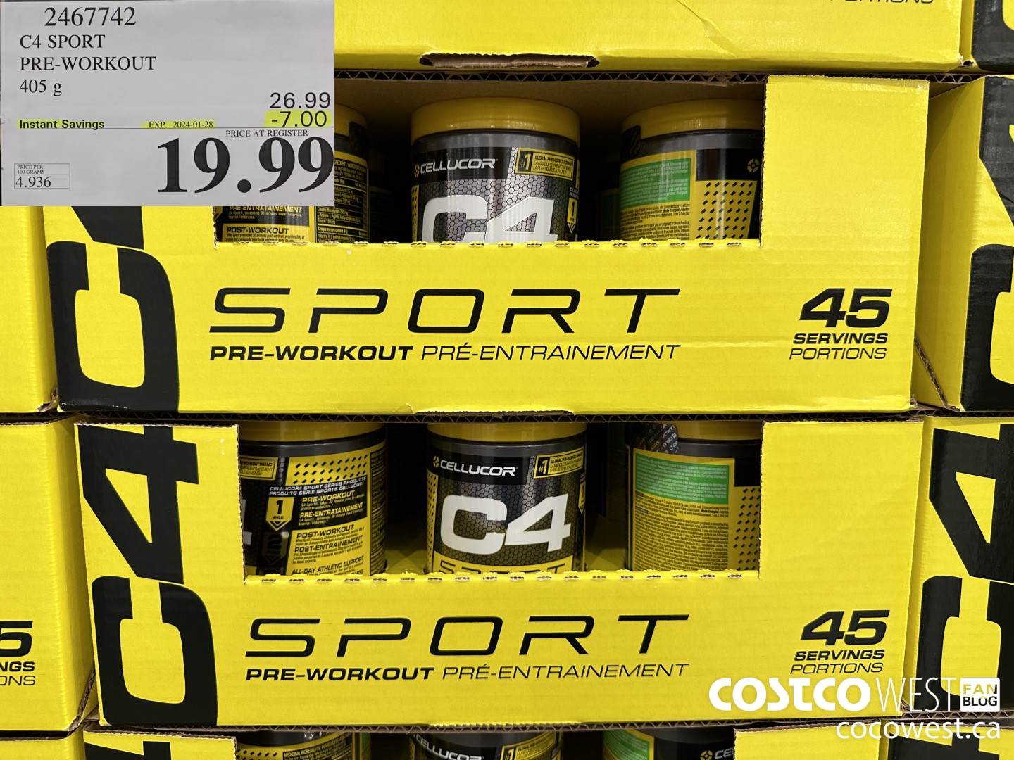 2467742 C4 SPORT PRE-WORKOUT 405 G ($7.00 INSTANT SAVINGS EXPIRES ON 2024-01-28) $19.99