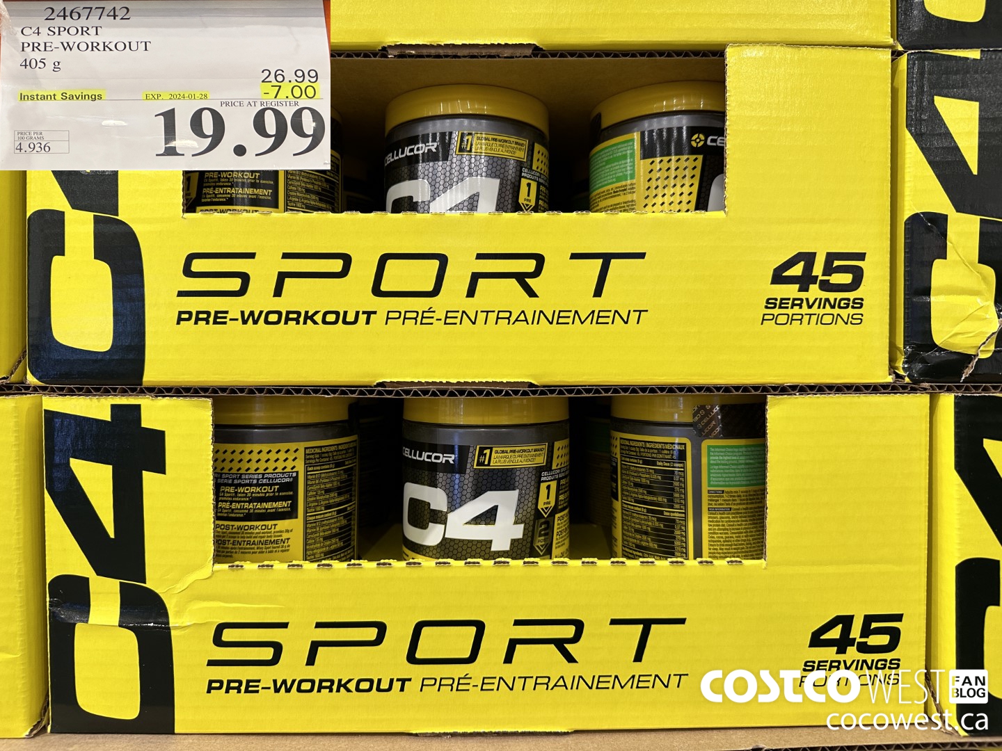 2467742 C4 SPORT PRE-WORKOUT 405 G ($7.00 INSTANT SAVINGS EXPIRES ON 2024-01-28) $19.99