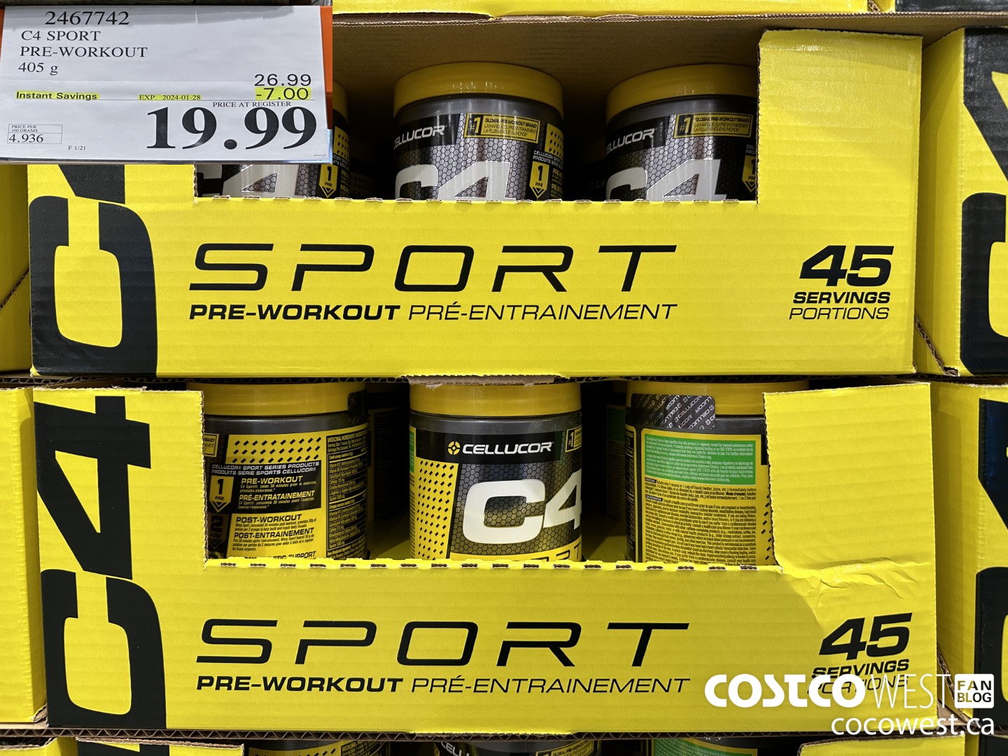 2467742 C4 SPORT PRE-WORKOUT 405 G ($7.00 INSTANT SAVINGS EXPIRES ON 2024-01-28) $19.99