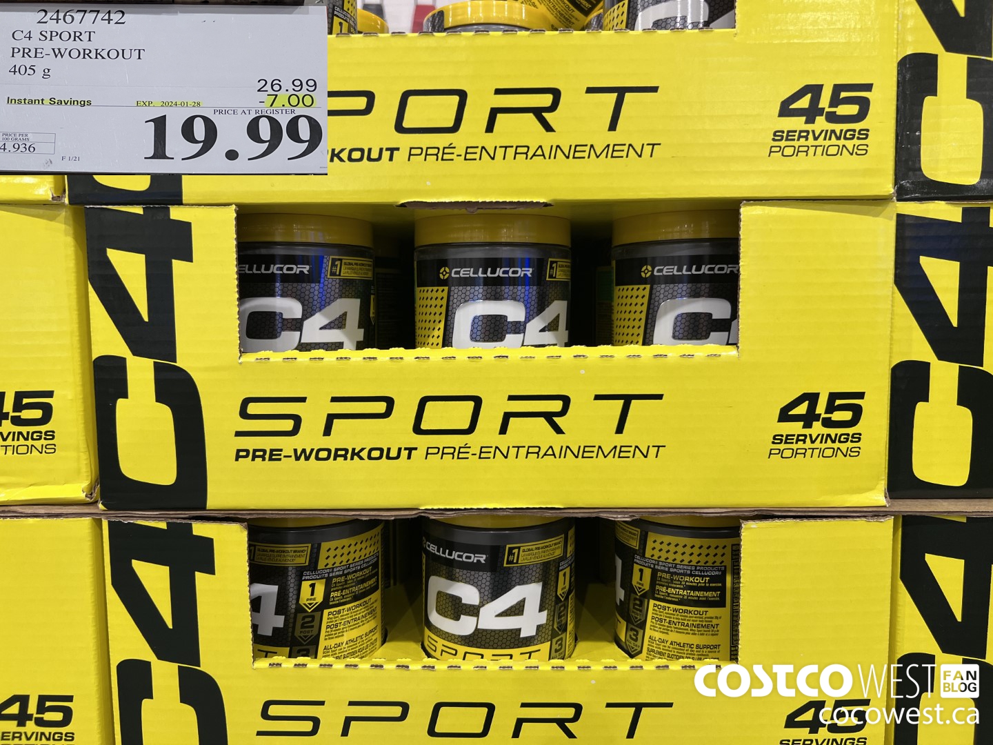 2467742 C4 SPORT PRE-WORKOUT 405 G ($7.00 INSTANT SAVINGS EXPIRES ON 2024-01-28) $19.99