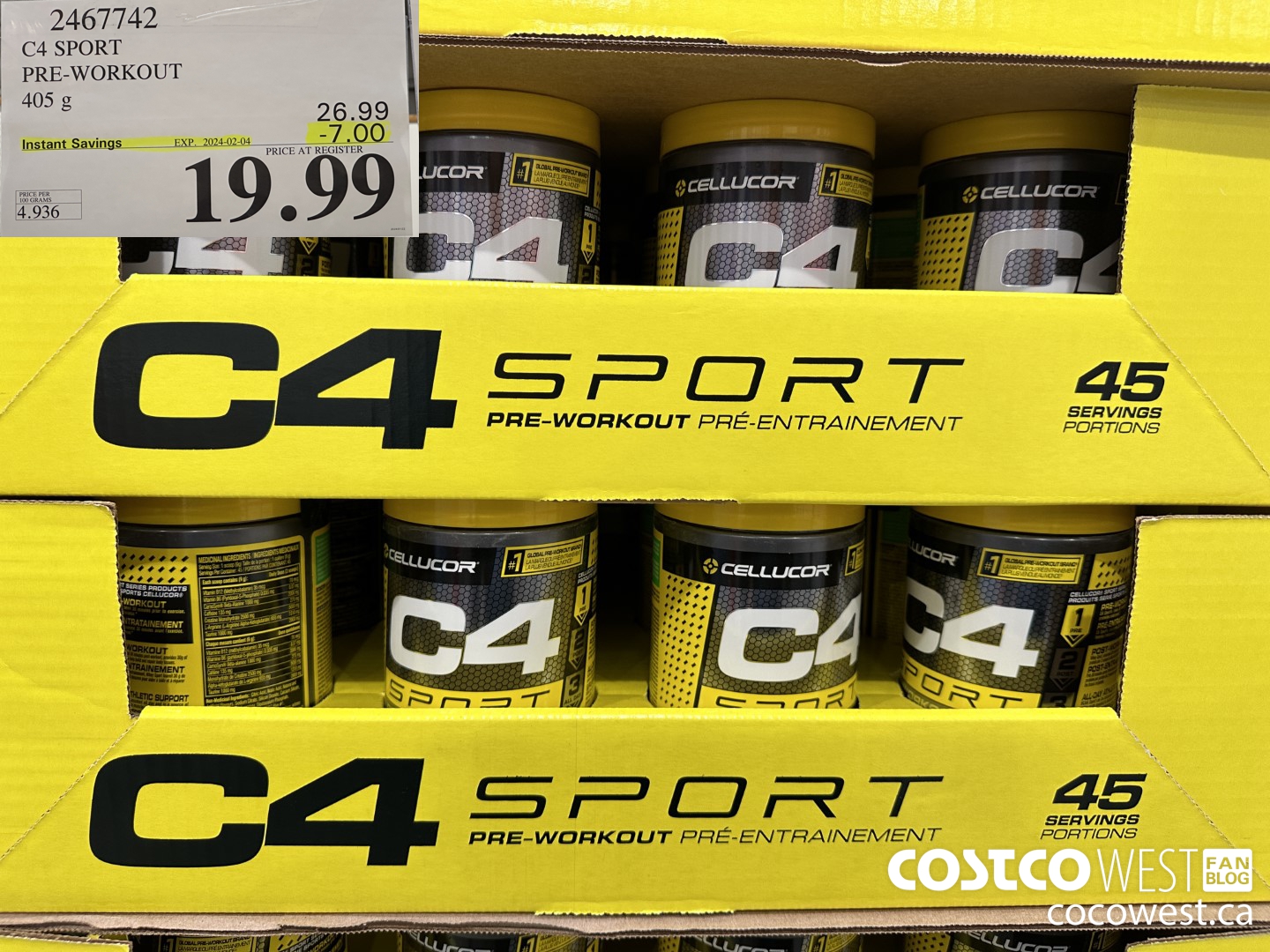 2467742 C4 SPORT PRE-WORKOUT 405 G ($7.00 INSTANT SAVINGS EXPIRES ON 2024-02-04) $19.99