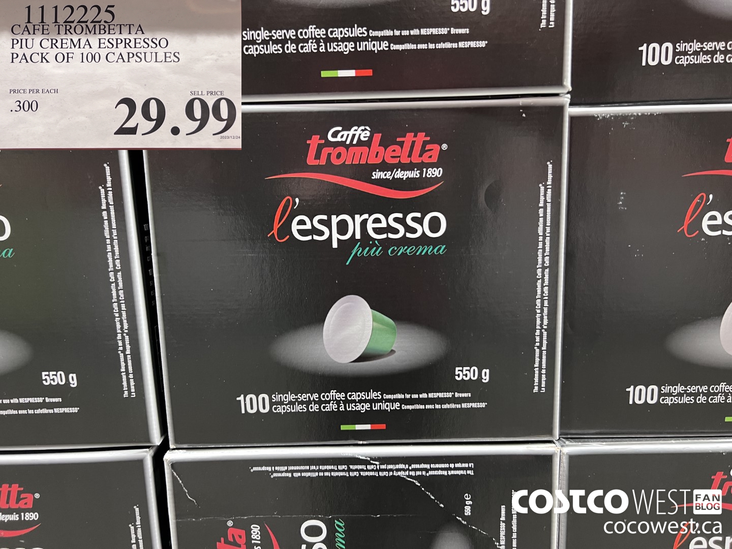 1112225 CAFE TROMBETTA PIU CREMA ESPRESSO PACK OF 100 CAPSULES $29.99
