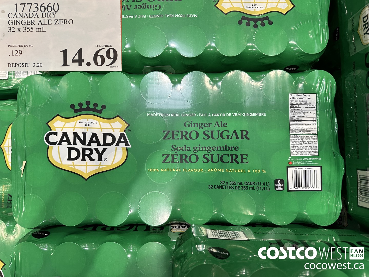 1773660 CANADA DRY GINGER ALE ZERO 32 X 355ML $14.69