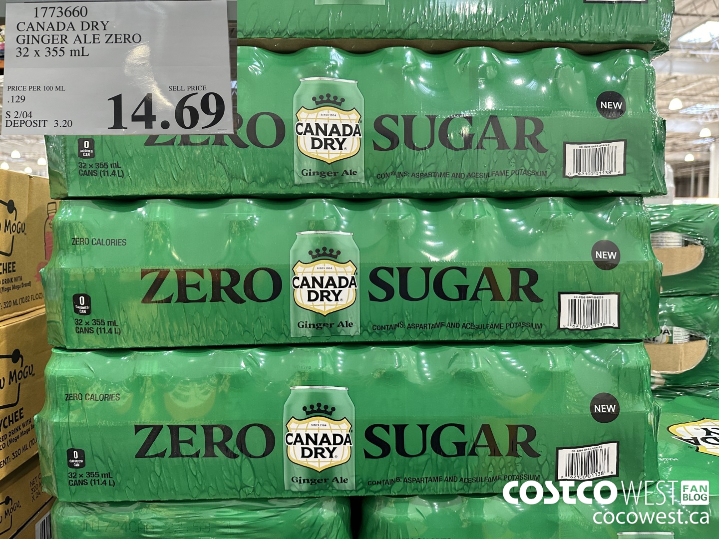 1773660 CANADA DRY GINGER ALE ZERO 32 X 355ML $14.69