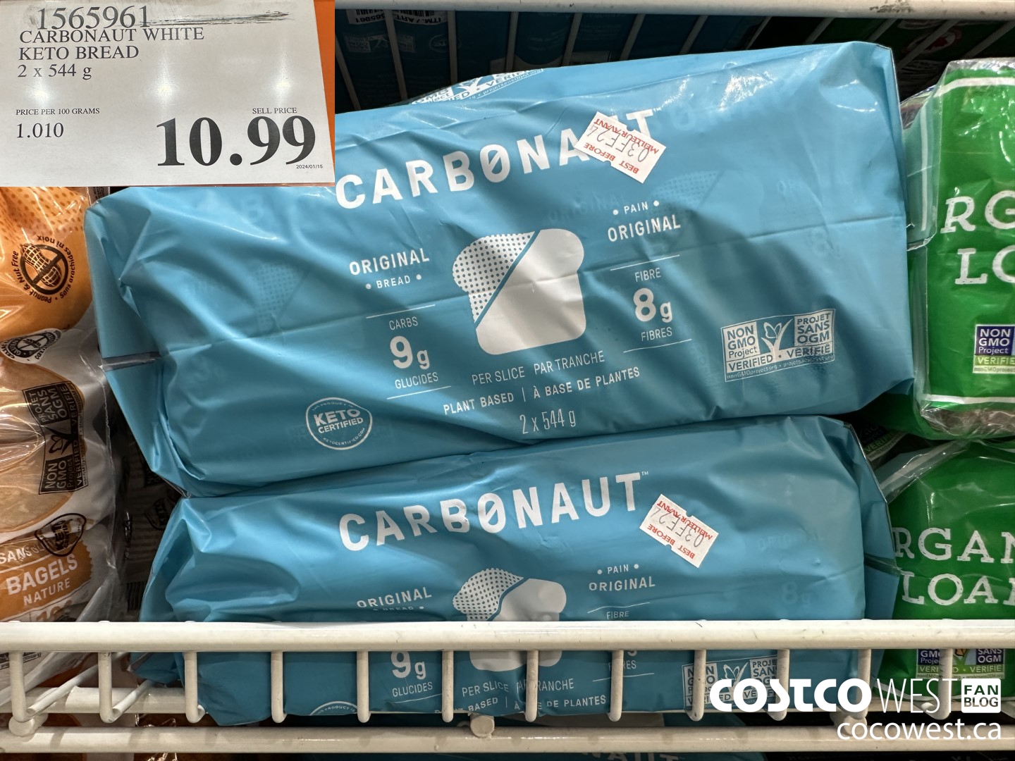 1565961 CARBONAUT WHITE KETO BREAD 2 x 544 g $10.99