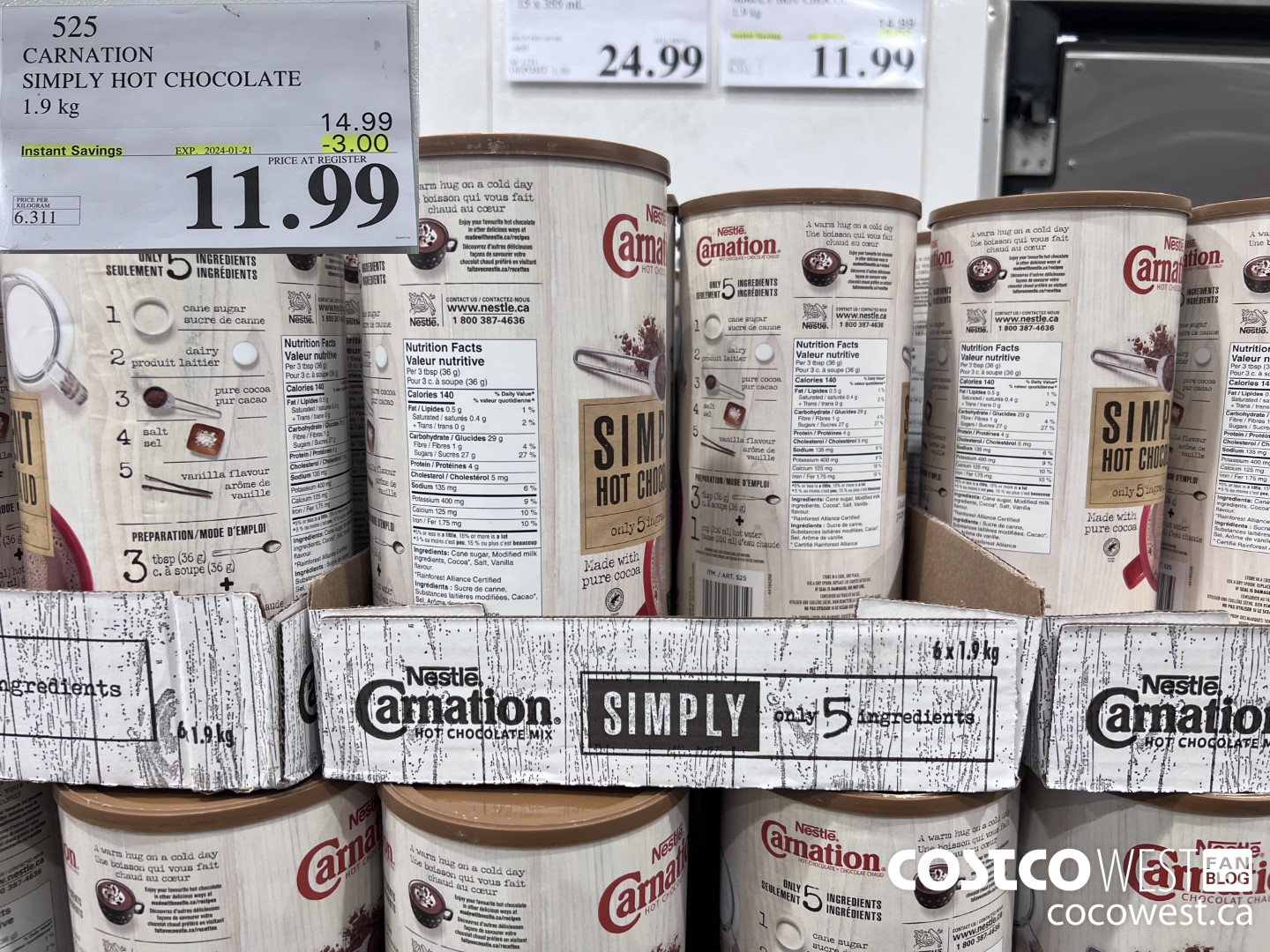 525 CARNATION 5 SIMPLE INGREDIENTS HOT CHOCOLATE 1.9 kg ($3.00 INSTANT SAVINGS EXPIRES ON 2024-01-21) $11.99