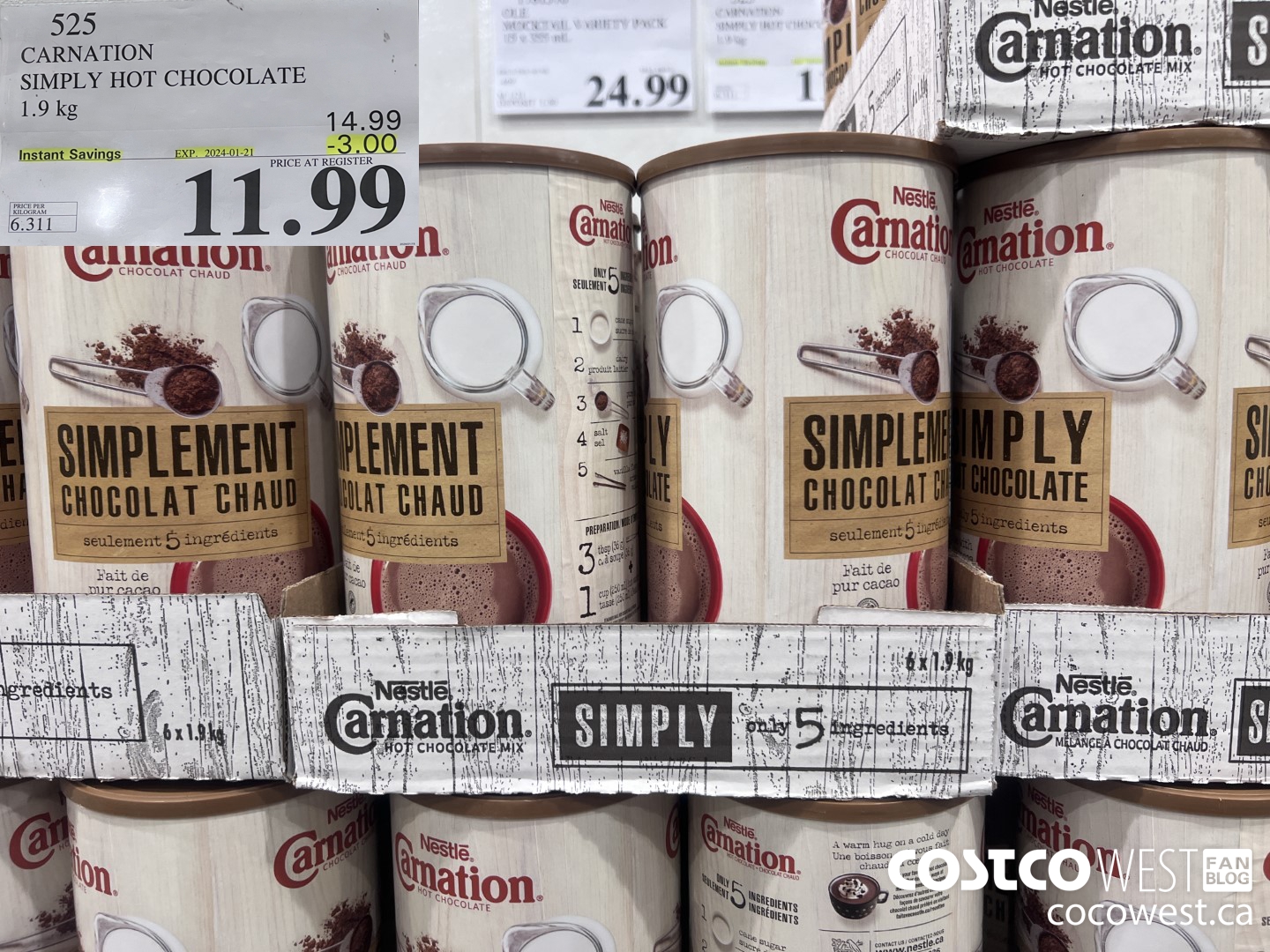 525 CARNATION 5 SIMPLE INGREDIENTS HOT CHOCOLATE 1.9 kg ($3.00 INSTANT SAVINGS EXPIRES ON 2024-01-21) $11.99