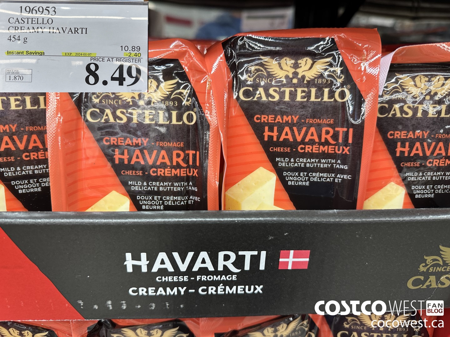 196953 CASTELLO CREAMY HAVARTI 454 g ($2.40 INSTANT SAVINGS EXPIRES ON 2024-01-07) $8.49