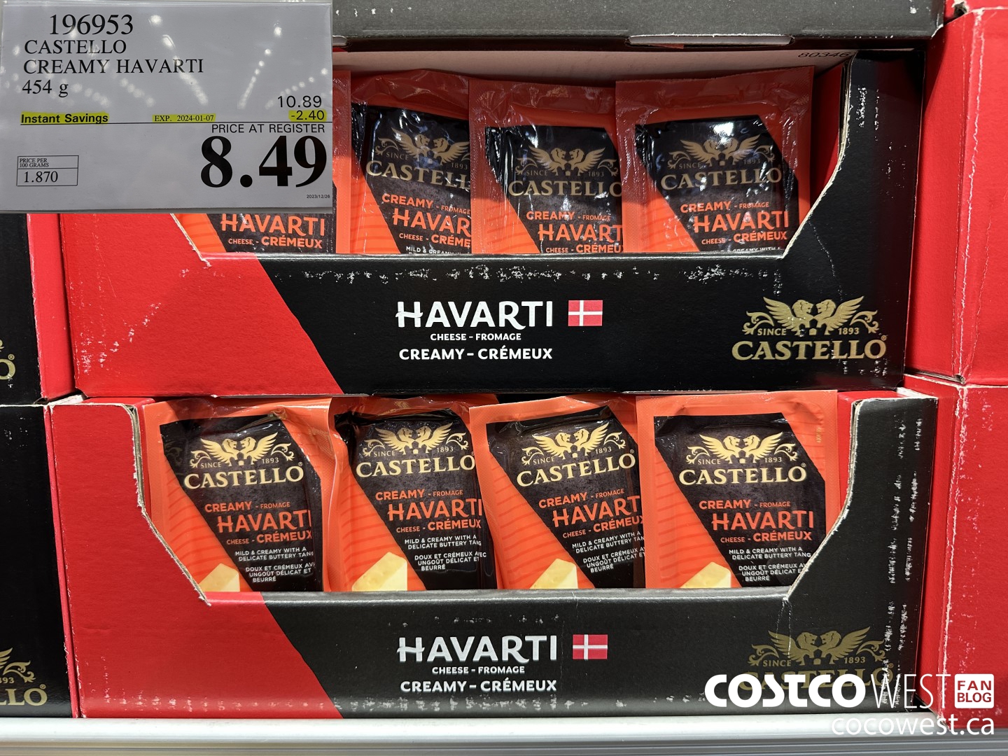 196953 CASTELLO CREAMY HAVARTI 454 g ($2.40 INSTANT SAVINGS EXPIRES ON 2024-01-07) $8.49