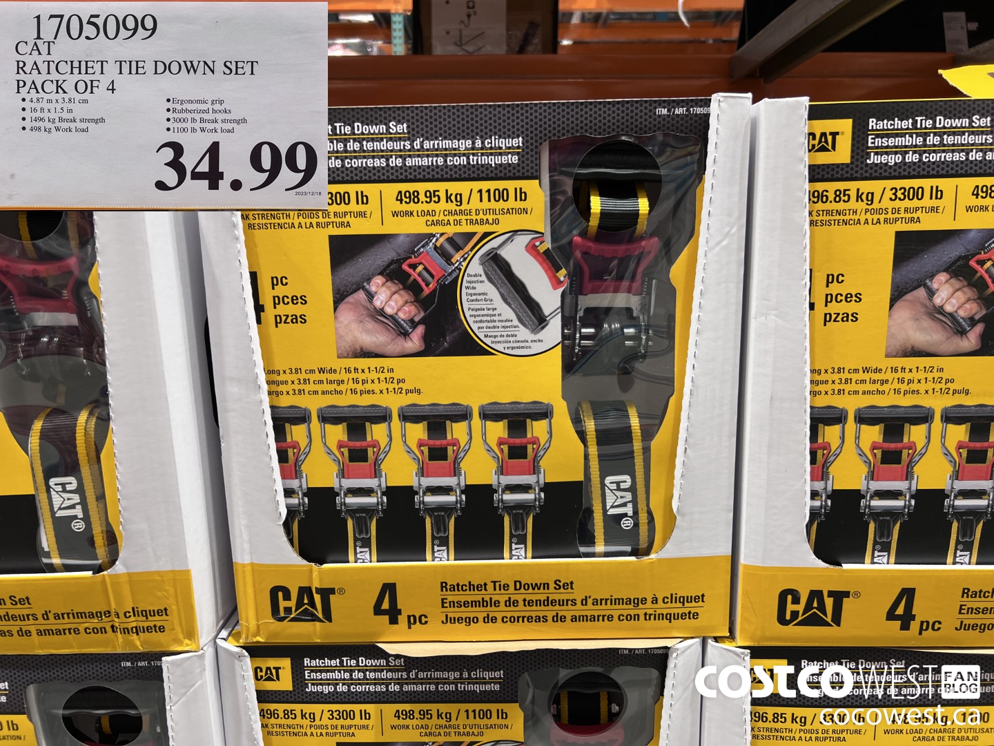 1705099 CAT RATCHET TIE DOWN SET PACK OF 4 $34.99