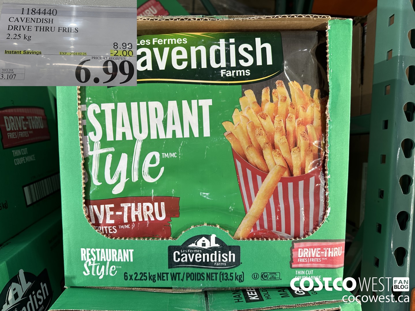 1184440 CAVENDISH DRIVE THRU FRIES 2.25 kg ($2.00 INSTANT SAVINGS EXPIRES ON 2024-02-25) $6.99