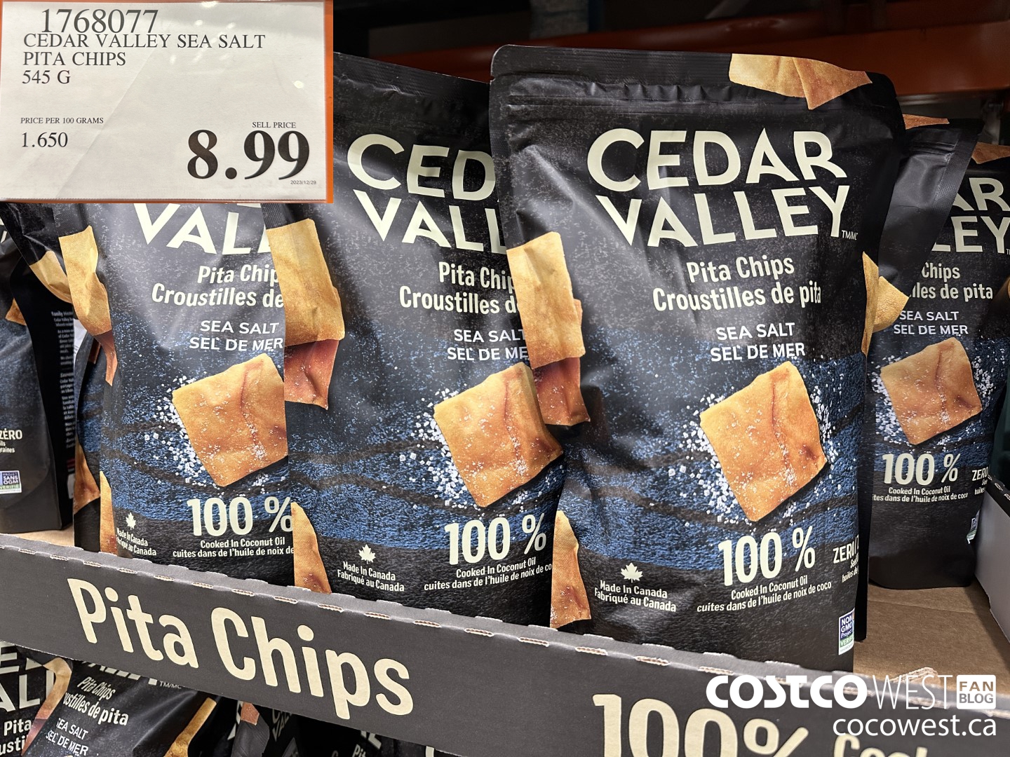 1768077 CEDAR VALLEY SEA SALT PITA CHIPS 545 G $8.99