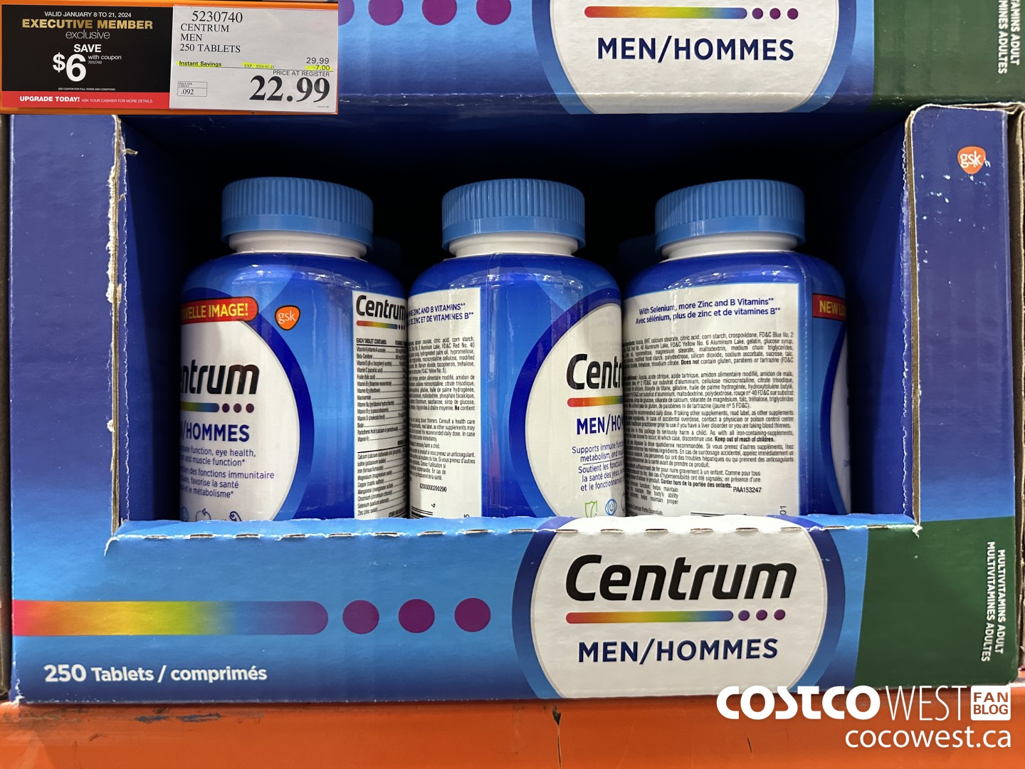 5230740 CENTRUM MEN 250 TABLETS ($7.00 INSTANT SAVINGS EXPIRES ON 2024-01-21) $22.99