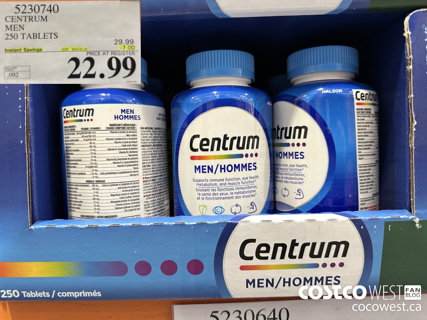 5230740 CENTRUM MEN 250 TABLETS ($7.00 INSTANT SAVINGS EXPIRES ON 2024-01-21) $22.99