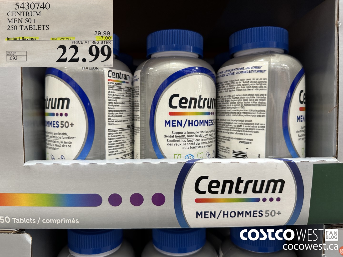 5430740 CENTRUM MEN 50+ 250 TABLETS ($7.00 INSTANT SAVINGS EXPIRES ON 2024-01-21) $22.99