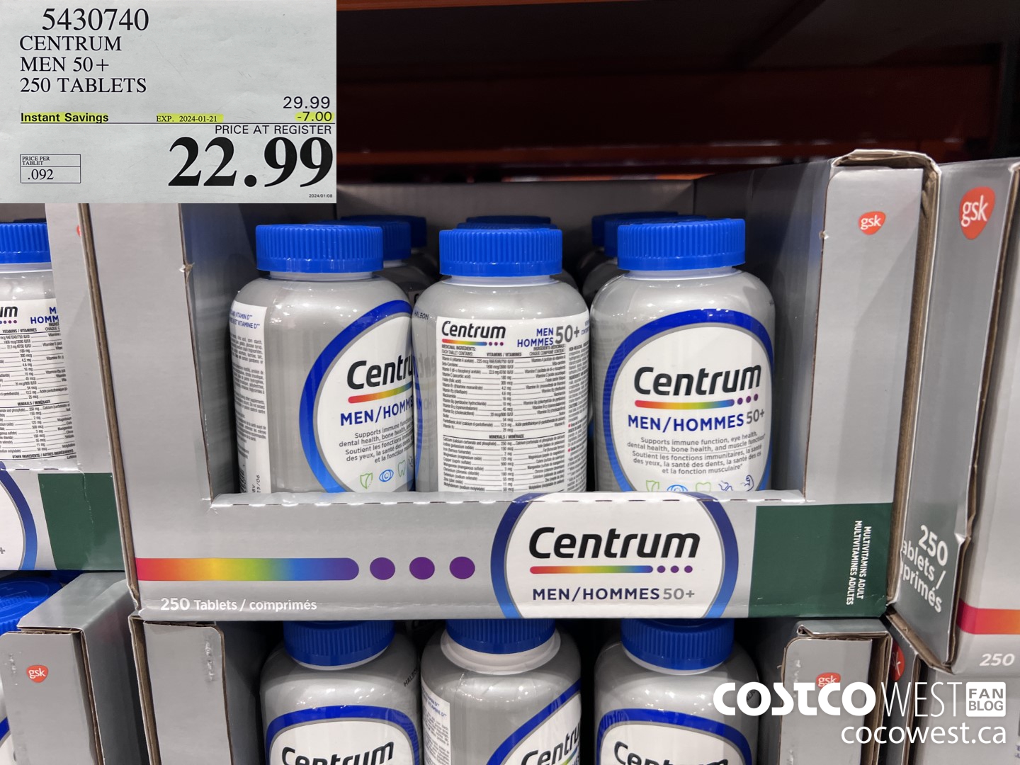 5430740 CENTRUM MEN 50+ 250 TABLETS ($7.00 INSTANT SAVINGS EXPIRES ON 2024-01-21) $22.99