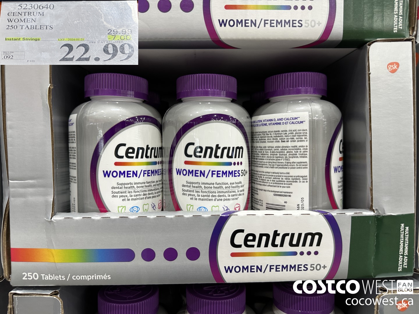 5230640 CENTRUM WOMEN 250 TABLETS ($7.00 INSTANT SAVINGS EXPIRES ON 2024-01-21) $22.99