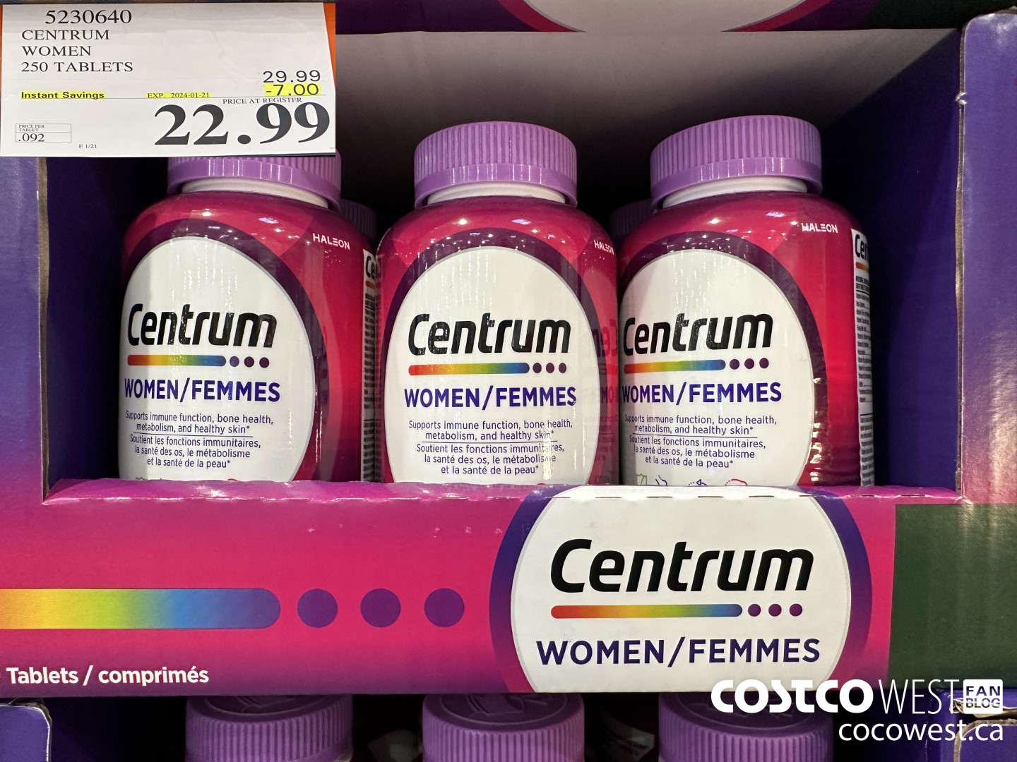 5230640 CENTRUM WOMEN 250 TABLETS ($7.00 INSTANT SAVINGS EXPIRES ON 2024-01-21) $22.99