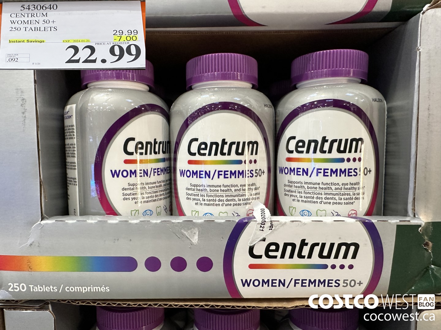 5430640 CENTRUM WOMEN 50+ 250 TABLET ($7.00 INSTANT SAVINGS EXPIRES ON 2024-01-21) $22.99