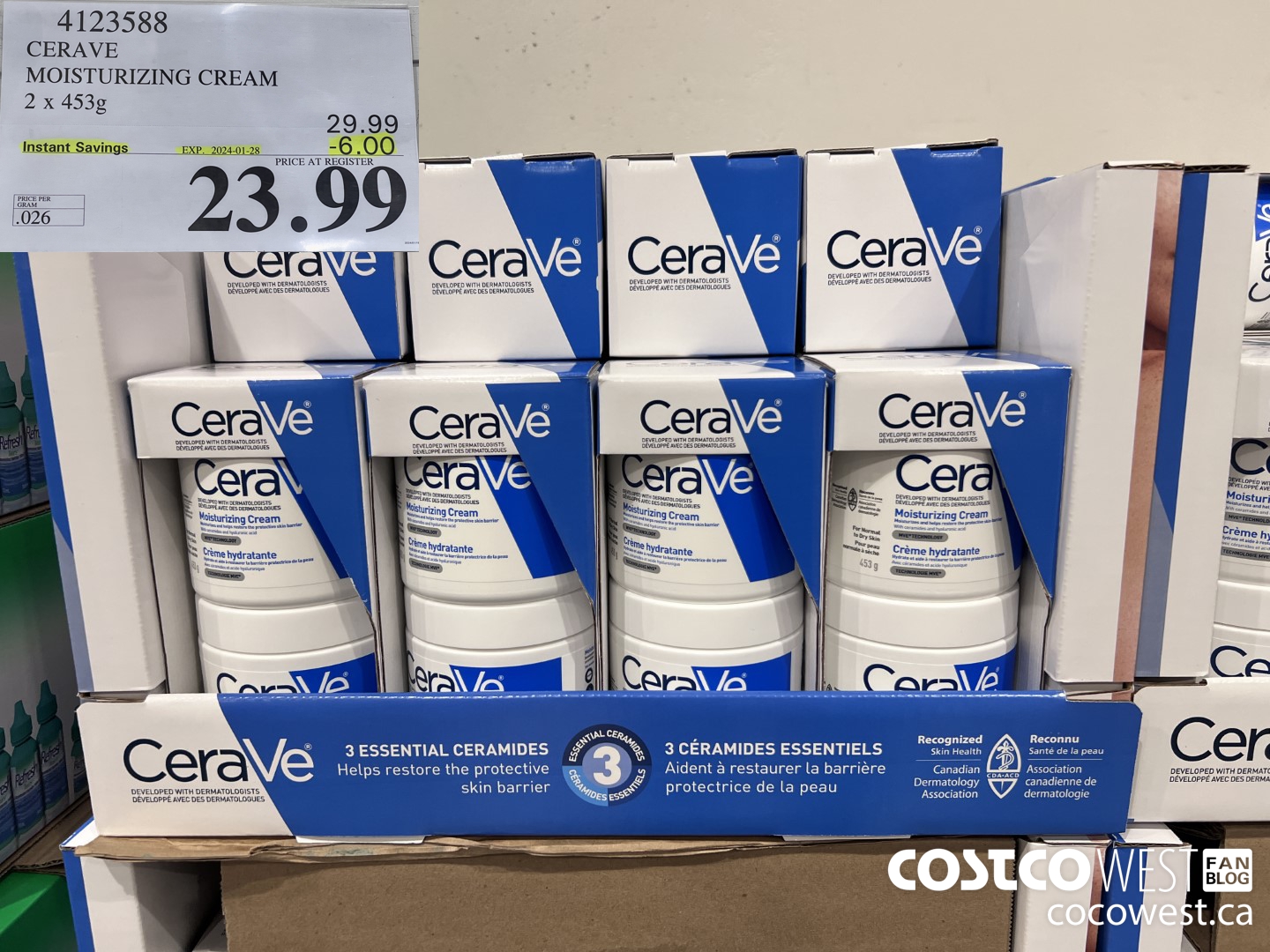 4123588 CERAVE MOSTURIZING CREAM 2 X 453G ($6.00 INSTANT SAVINGS EXPIRES ON 2024-01-28) $23.99