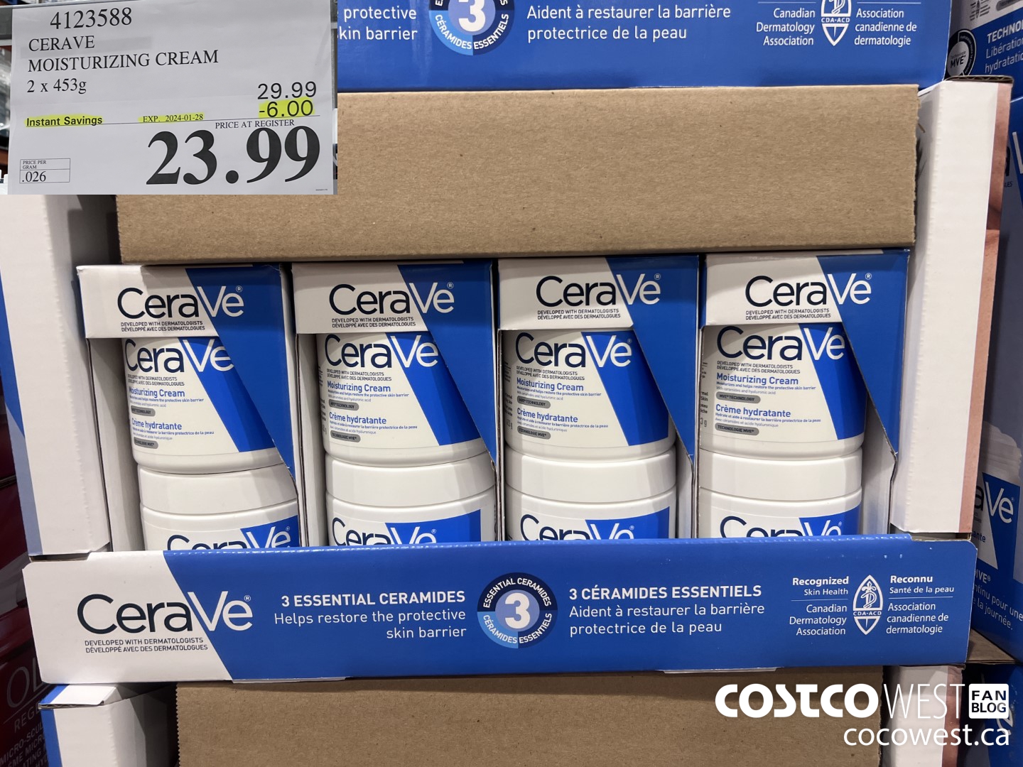 4123588 CERAVE MOSTURIZING CREAM 2 X 453G ($6.00 INSTANT SAVINGS EXPIRES ON 2024-01-28) $23.99