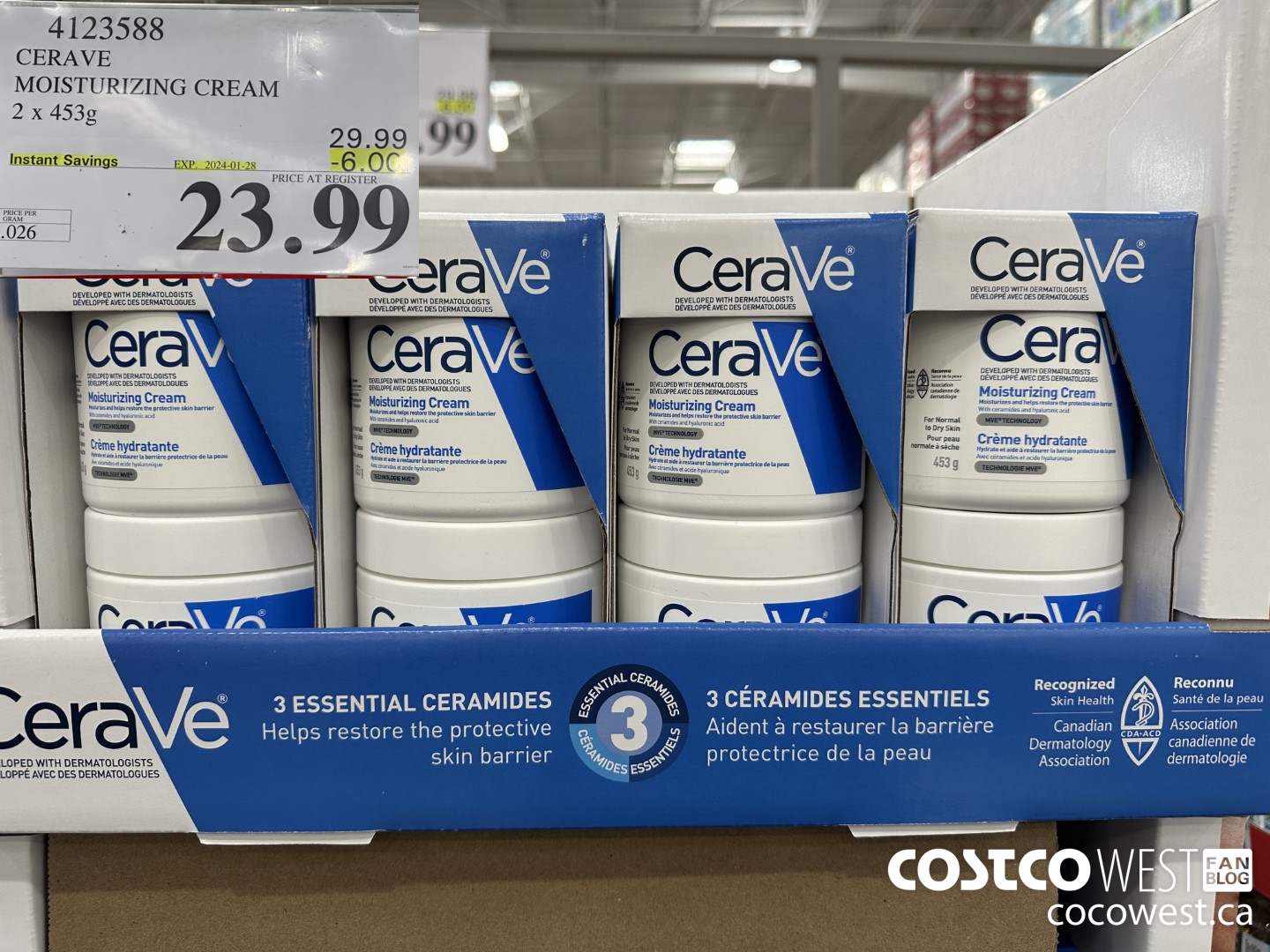 4123588 CERAVE MOSTURIZING CREAM 2 X 453G ($6.00 INSTANT SAVINGS EXPIRES ON 2024-01-28) $23.99