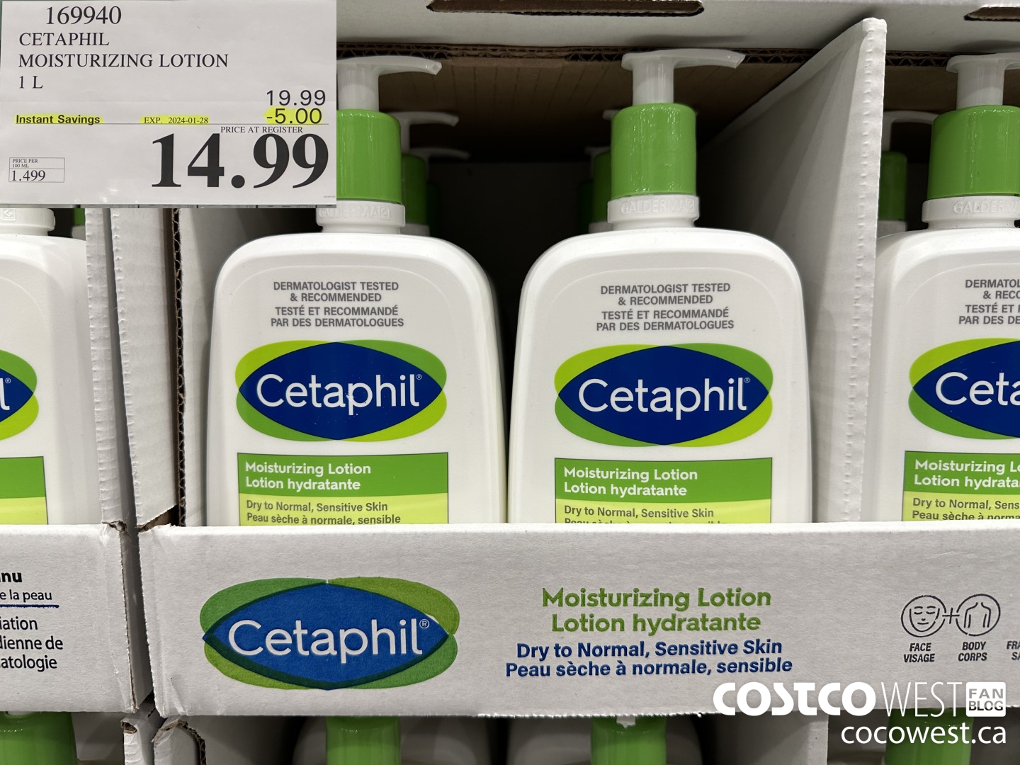 169940 CETAPHIL MOISTURIZING LOTION 1L ($5.00 INSTANT SAVINGS EXPIRES ON 2024-01-28) $14.99