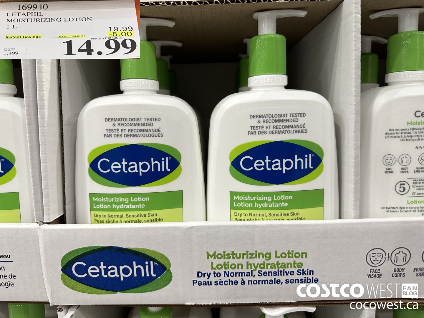 169940 CETAPHIL MOISTURIZING LOTION 1L ($5.00 INSTANT SAVINGS EXPIRES ON 2024-01-28) $14.99