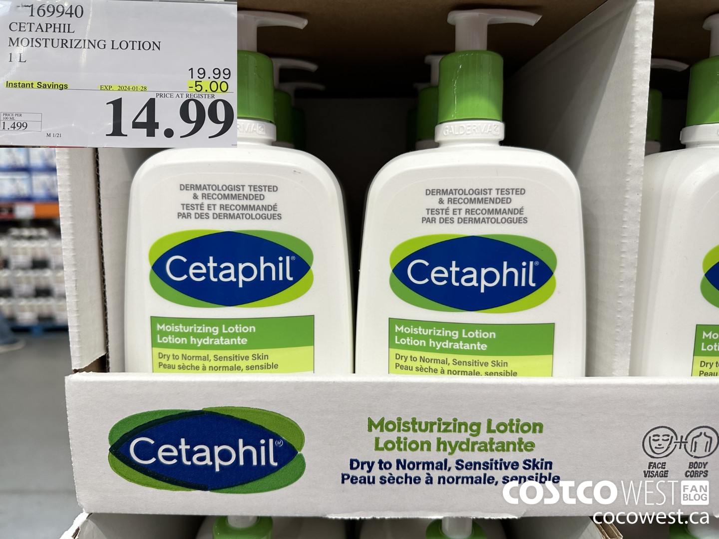 169940 CETAPHIL MOISTURIZING LOTION 1L ($5.00 INSTANT SAVINGS EXPIRES ON 2024-01-28) $14.99