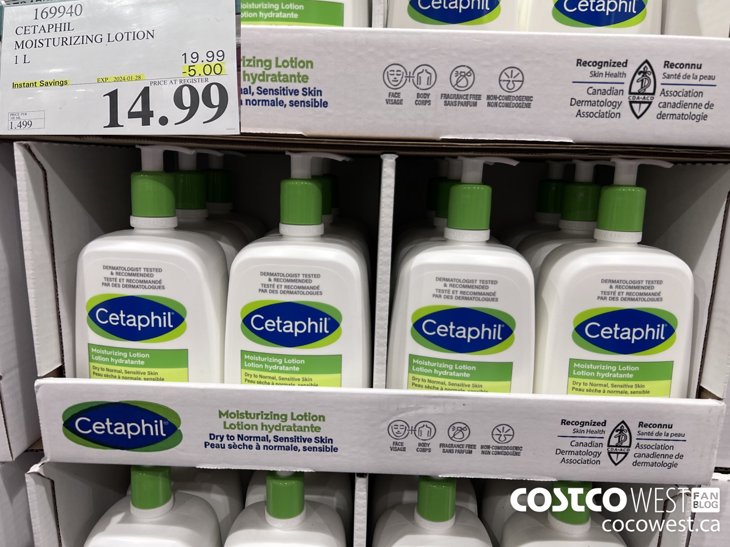 169940 CETAPHIL MOISTURIZING LOTION 1L ($5.00 INSTANT SAVINGS EXPIRES ON 2024-01-28) $14.99
