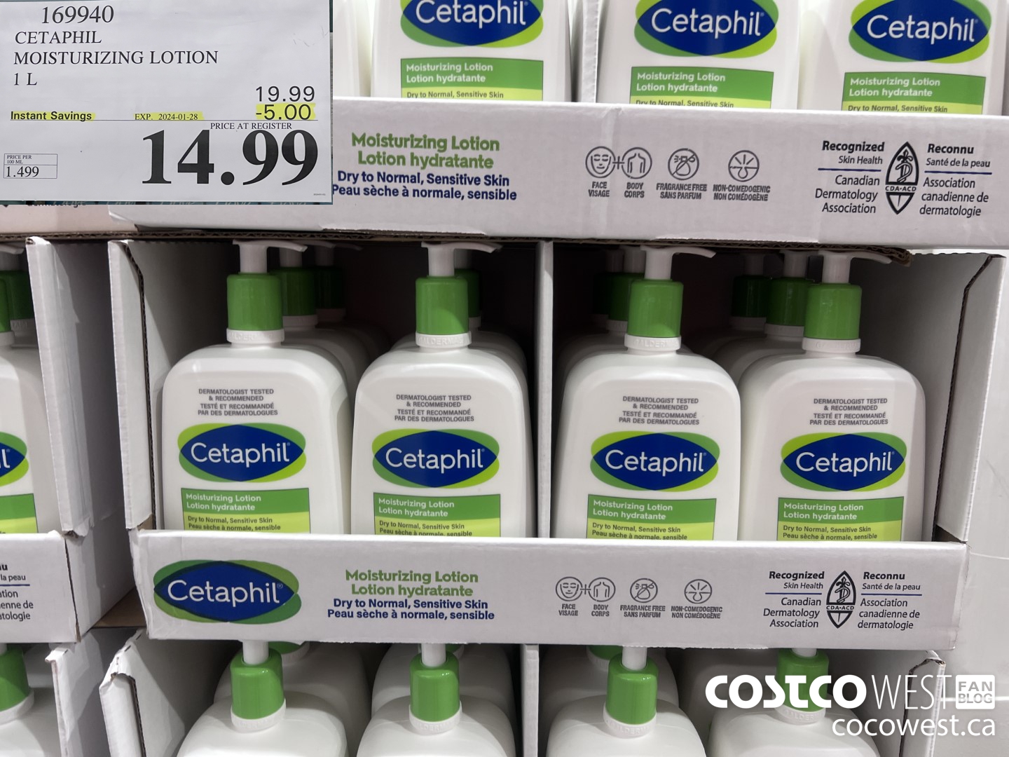 169940 CETAPHIL MOISTURIZING LOTION 1L ($5.00 INSTANT SAVINGS EXPIRES ON 2024-01-28) $14.99