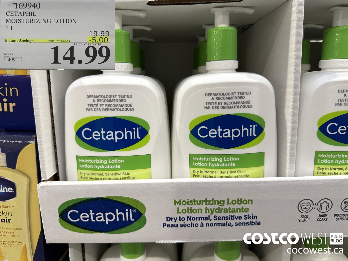 169940 CETAPHIL MOISTURIZING LOTION 1L ($5.00 INSTANT SAVINGS EXPIRES ON 2024-01-28) $14.99