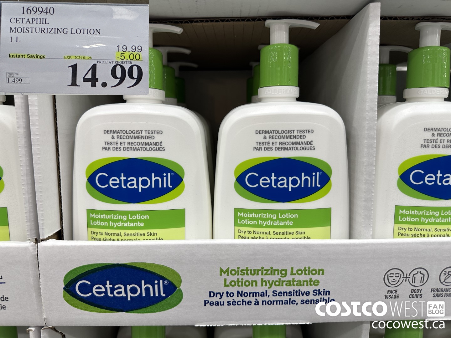169940 CETAPHIL MOISTURIZING LOTION 1L ($5.00 INSTANT SAVINGS EXPIRES ON 2024-01-28) $14.99