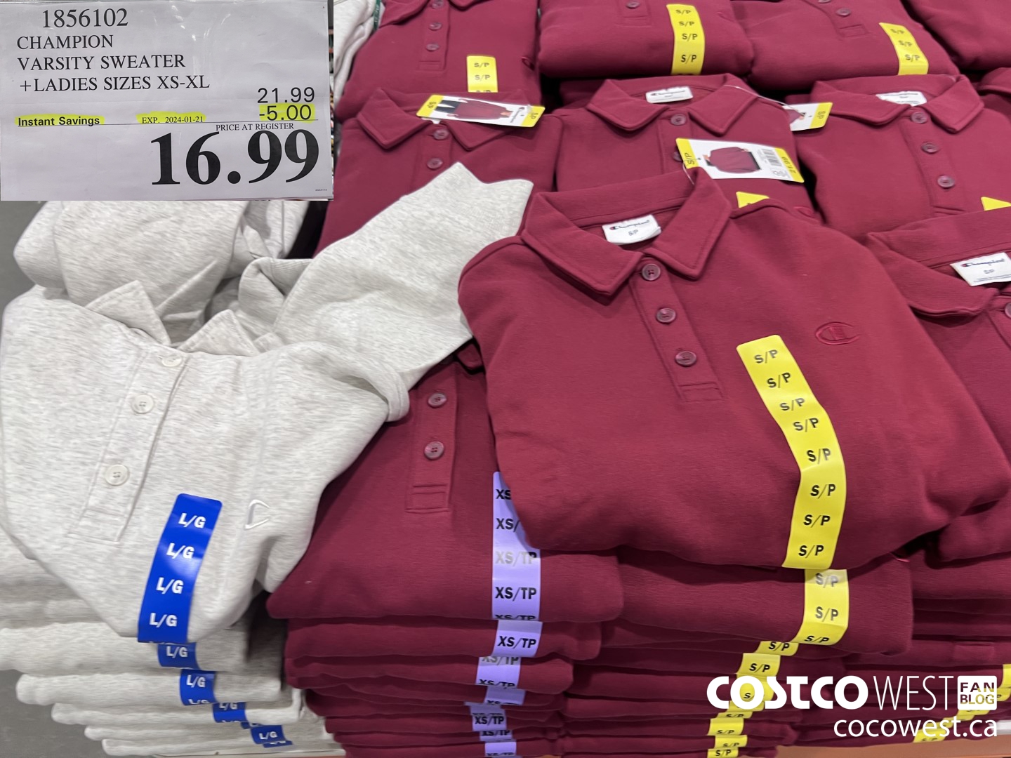 1856102 CHAMPION VARSITY SWEATER LADIES SIZES XS-XL ($5.00 INSTANT SAVINGS EXPIRES ON 2024-01-21) $16.99