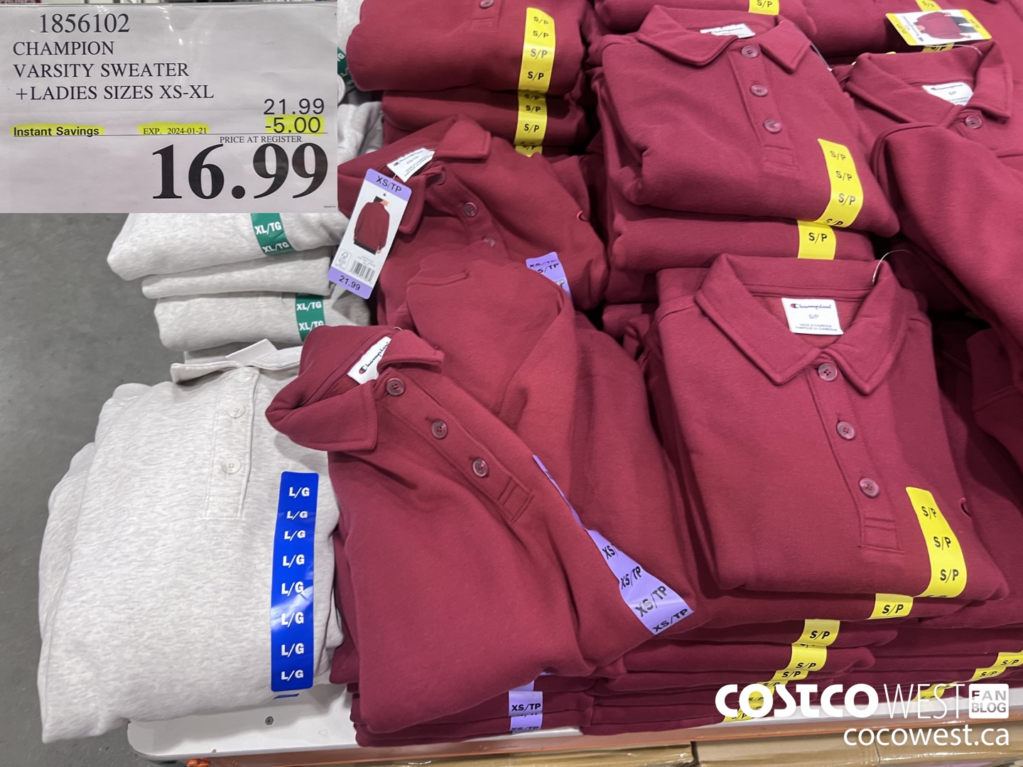 1856102 CHAMPION VARSITY SWEATER LADIES SIZES XS-XL ($5.00 INSTANT SAVINGS EXPIRES ON 2024-01-21) $16.99