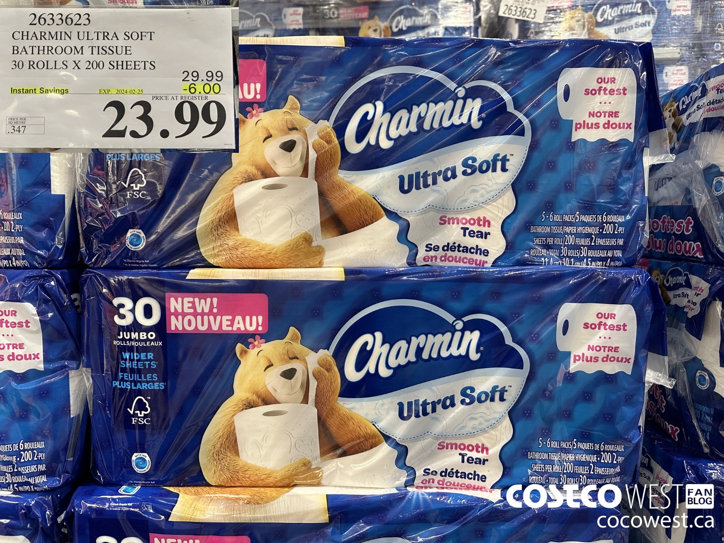 2633623 CHARMIN ULTRA SOFT BATHROOM TISSUE 30 ROLLS X 200 SHEETS ($6.00 INSTANT SAVINGS EXPIRES ON 2024-02-25) $23.99
