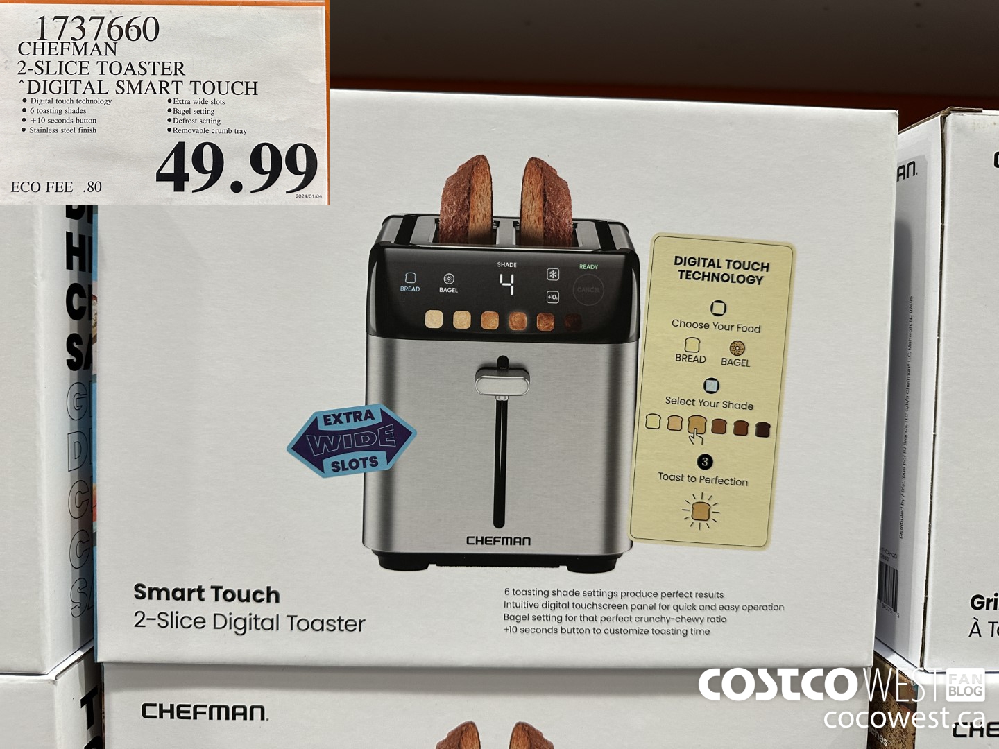 1737660 CHEFMAN 2-SLICE TOASTER DIGITAL SMART TOUCH $49.99
