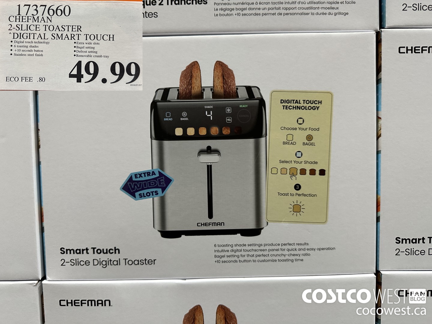 1737660 CHEFMAN 2-SLICE TOASTER DIGITAL SMART TOUCH $49.99