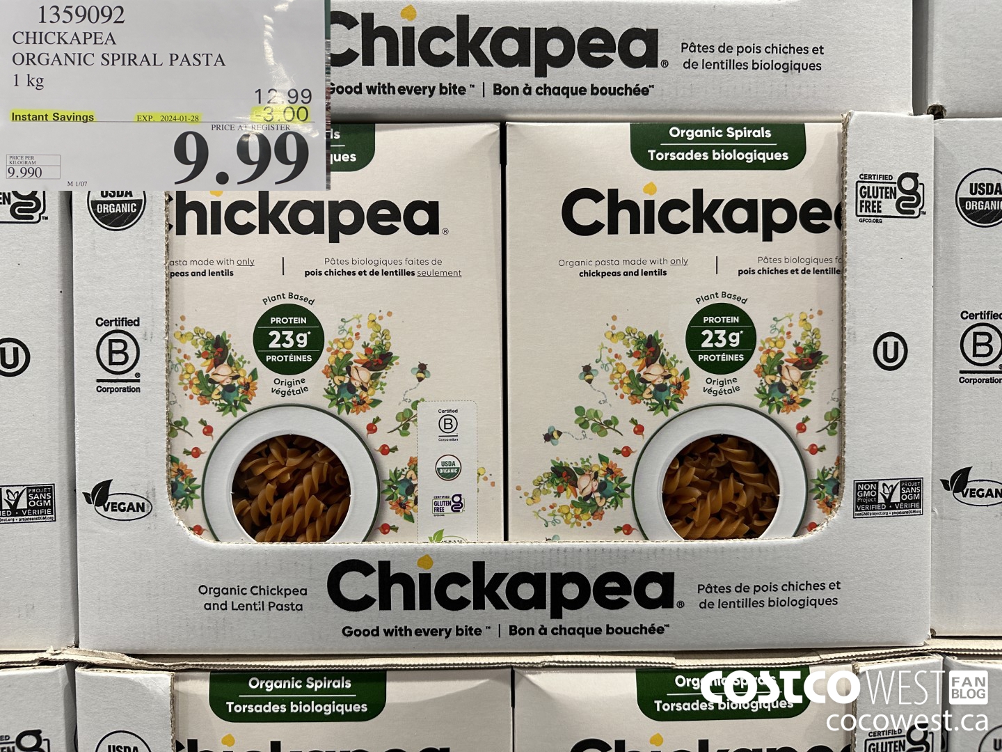 1359092 CHICKAPEA ORGANIC SPIRAL PASTA 1 kg ($3.00 INSTANT SAVINGS EXPIRES ON 2024-01-28) $9.99