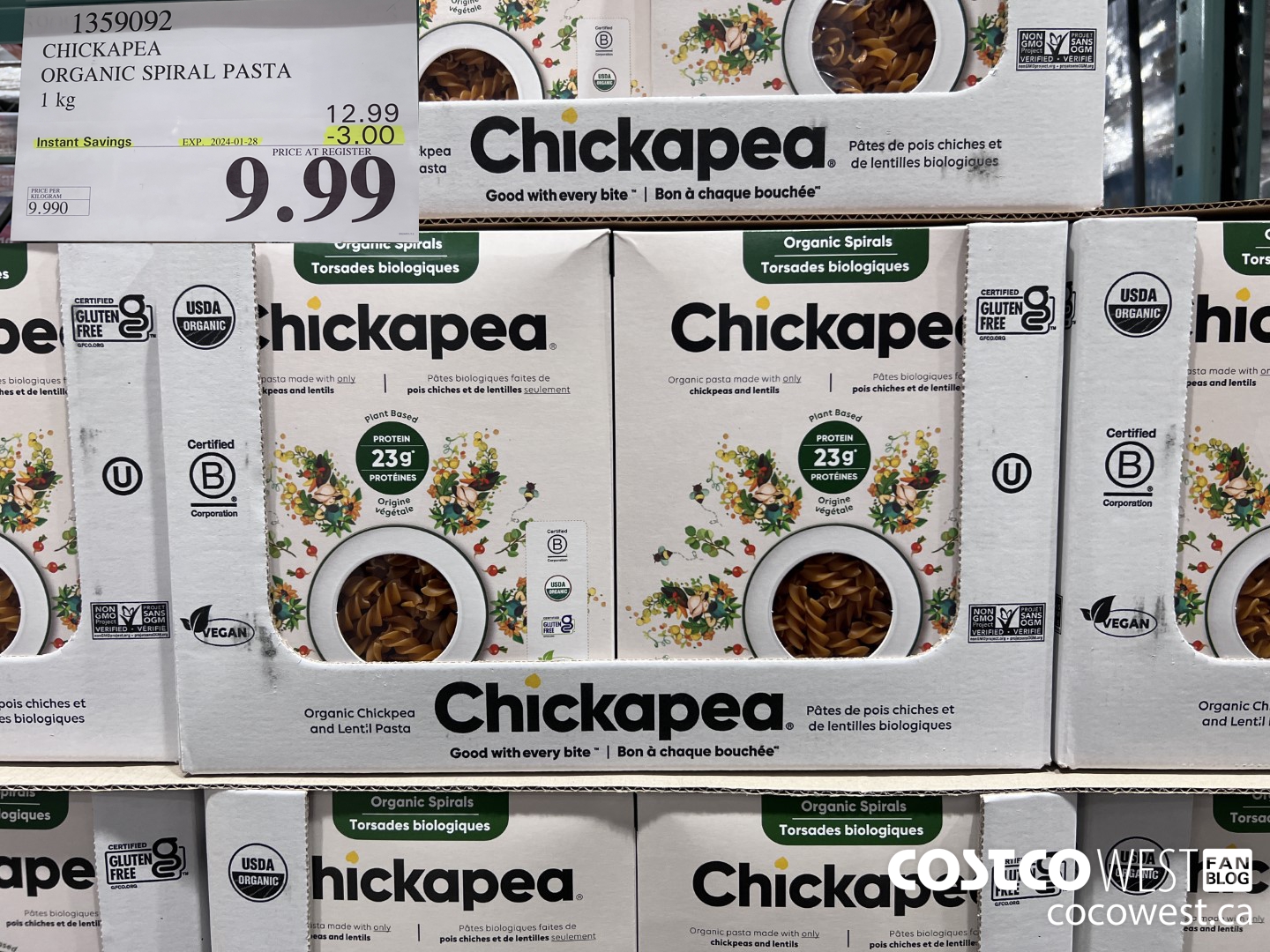1359092 CHICKAPEA ORGANIC SPIRAL PASTA 1 kg ($3.00 INSTANT SAVINGS EXPIRES ON 2024-01-28) $9.99