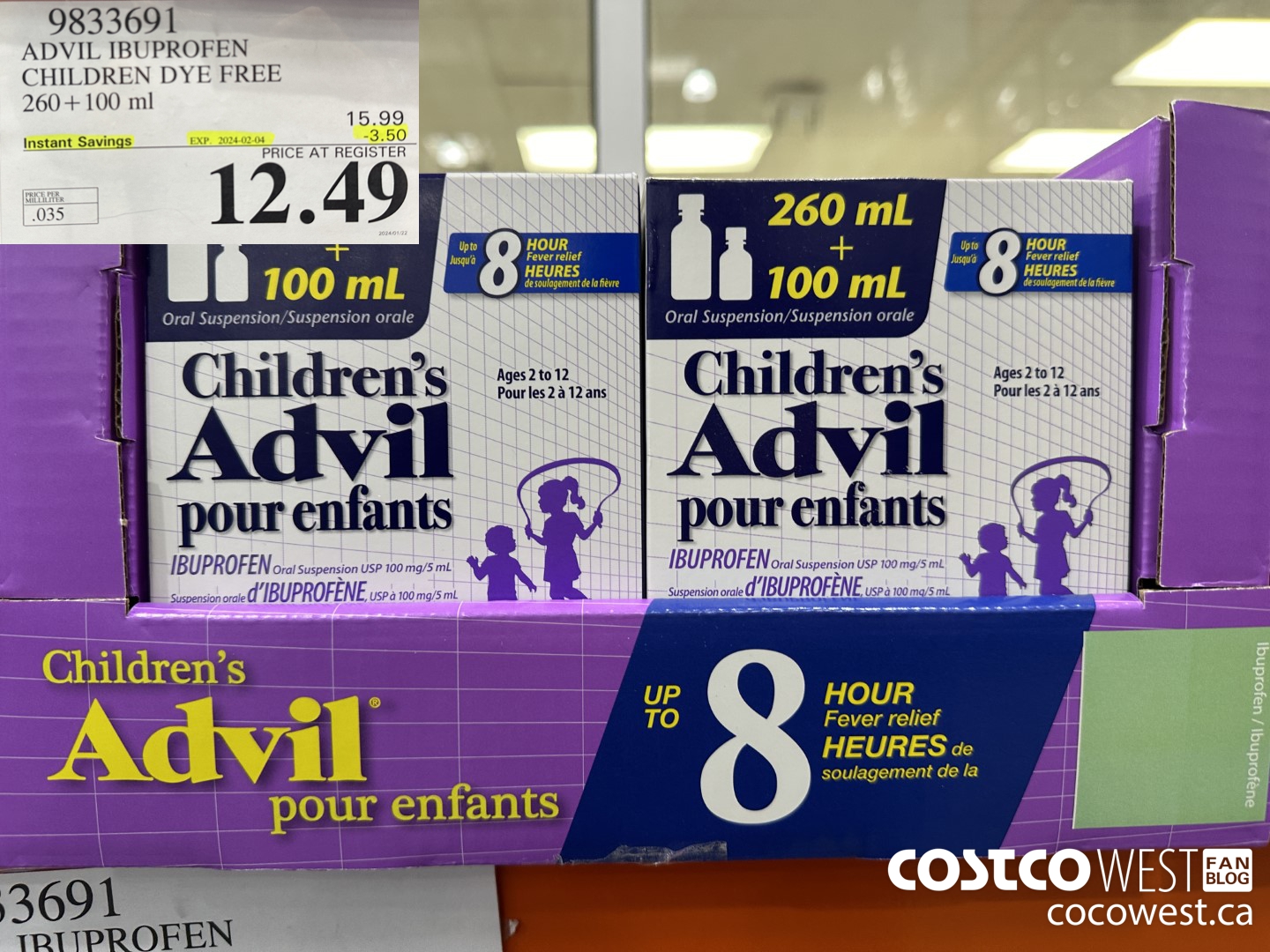 9833691 CHILDREN'S ADVIL ORAL SUSPENSION IBUPROFEN 260+100ML ($3.50 INSTANT SAVINGS EXPIRES ON 2024-02-04) $12.49