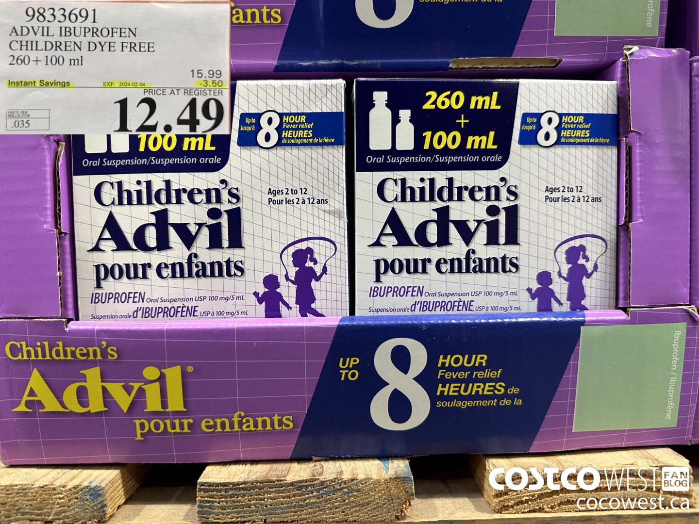 9833691 CHILDREN'S ADVIL ORAL SUSPENSION IBUPROFEN 260+100ML ($3.50 INSTANT SAVINGS EXPIRES ON 2024-02-04) $12.49