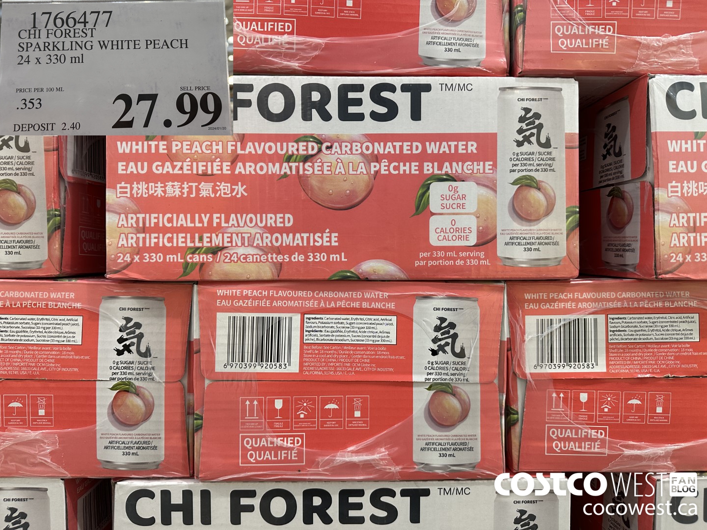 1766477 CHI FOREST SPARKLING WHITE PEACH 24 X 330 ML $27.99
